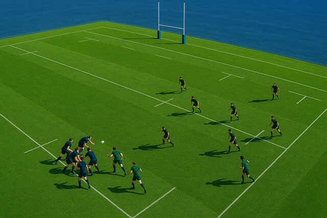 A bird's-eye view of a rugby match