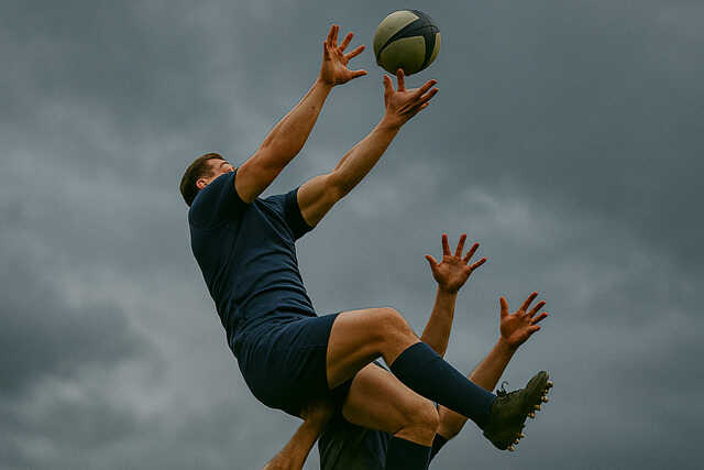 Rugby player high jump