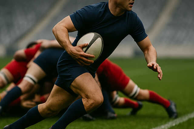 Rugby player sprinting